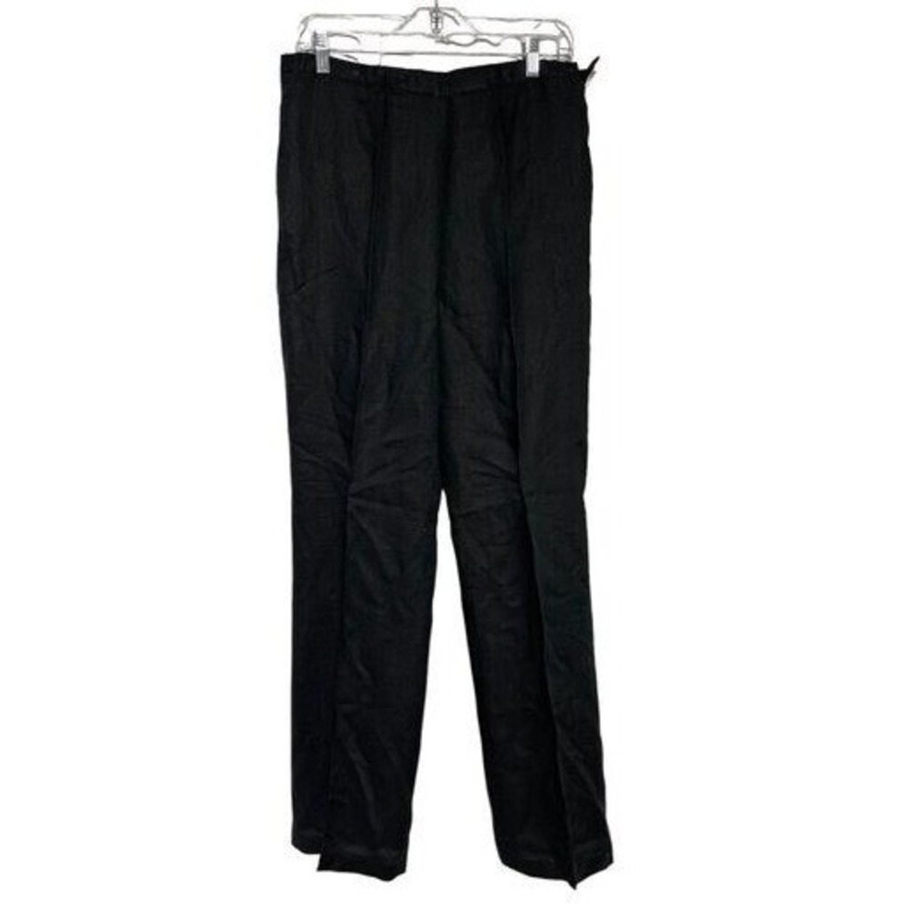 Spanner Womens Black Linen Blend Straight Leg Tailored Side Zip Pants Size 6